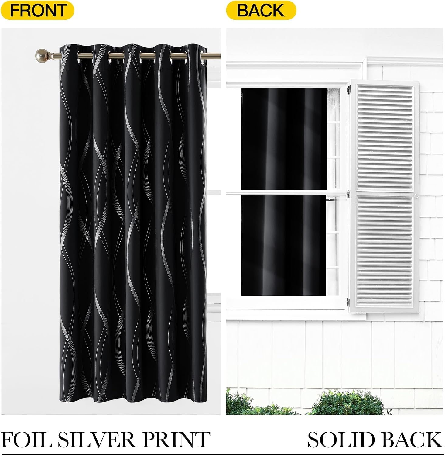 image:imageNICETOWN Grey Blackout Striped Pattern Curtains for Living Room 52 x 841 Black