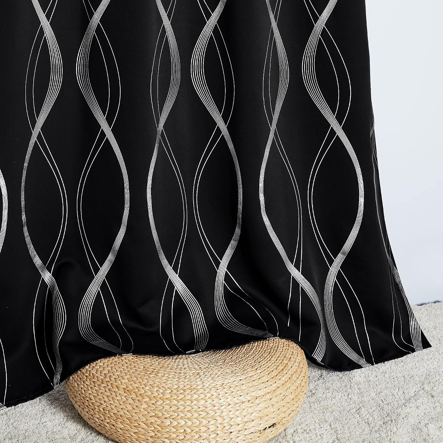 image:imageNICETOWN Grey Blackout Striped Pattern Curtains for Living Room 52 x 841 Black