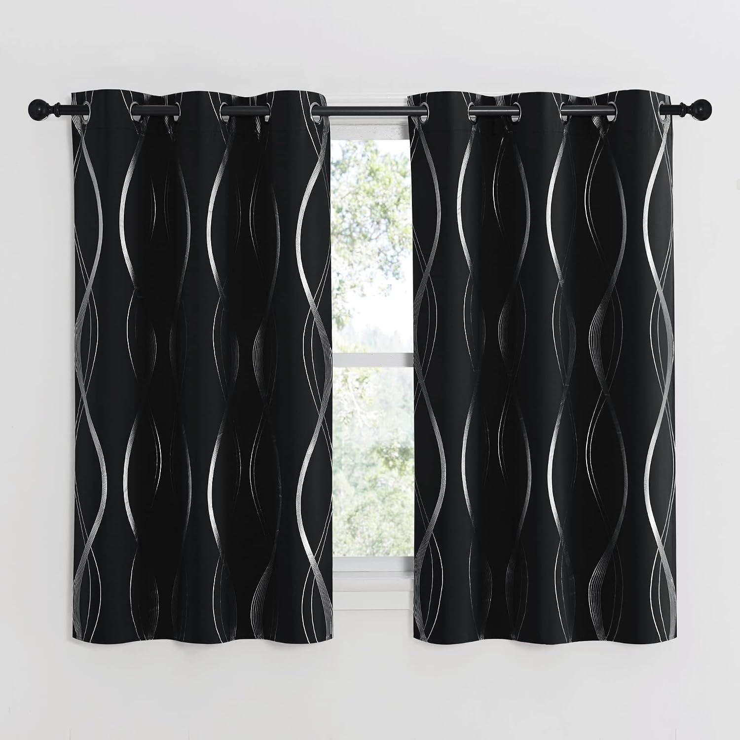 image:imageNICETOWN Grey Blackout Striped Pattern Curtains for Living Room 52 x 841 Black