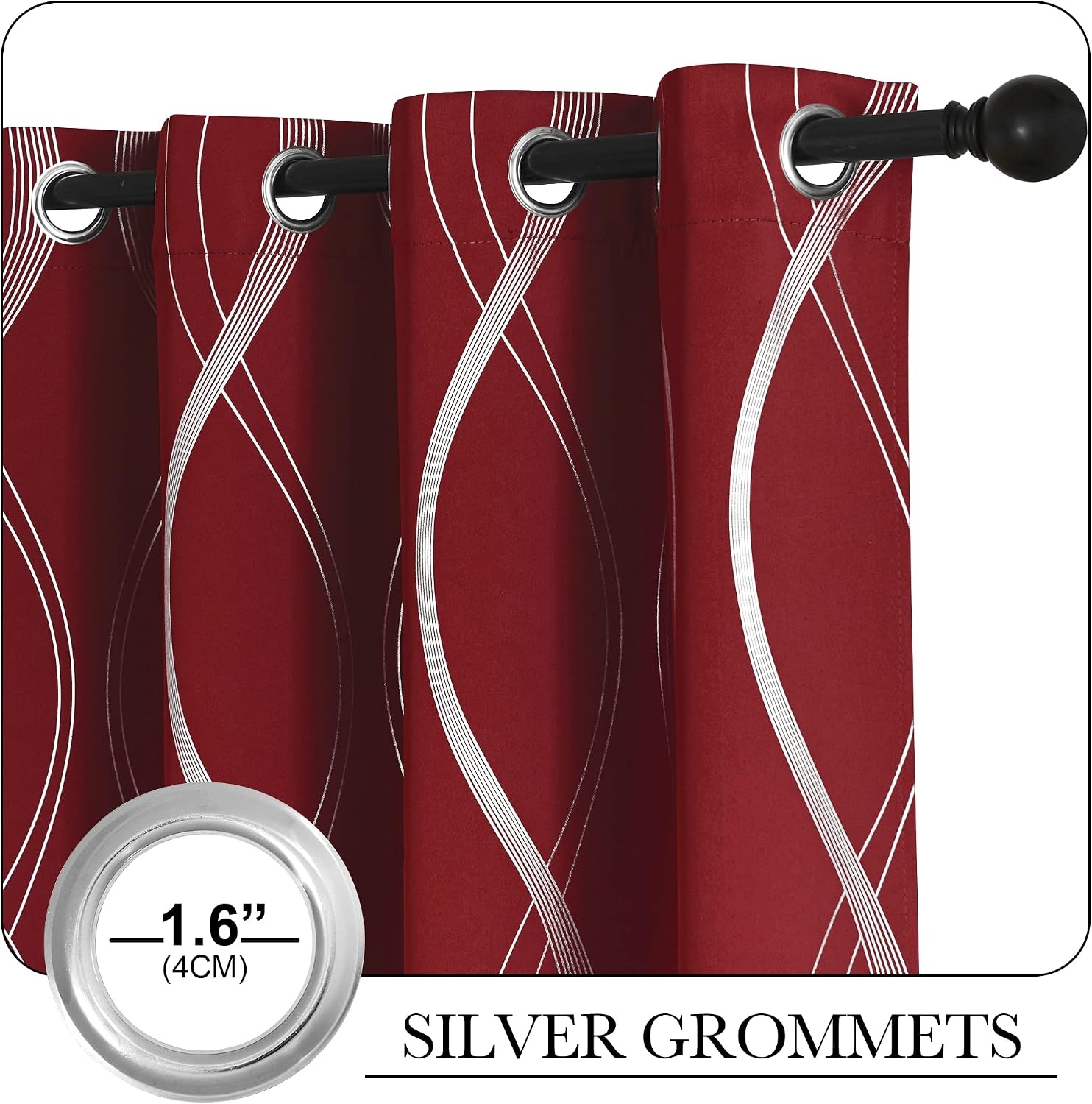 image:imageNICETOWN Grey Blackout Striped Pattern Curtains for Living Room 52 x 841 Burgundy Red