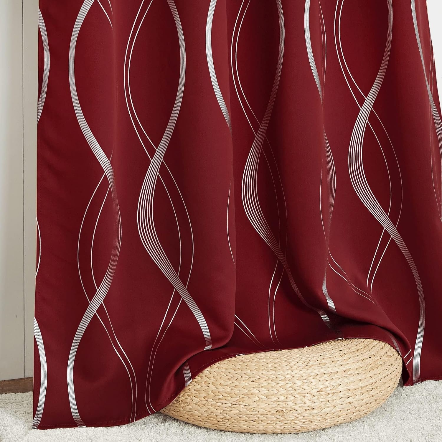 image:imageNICETOWN Grey Blackout Striped Pattern Curtains for Living Room 52 x 841 Burgundy Red