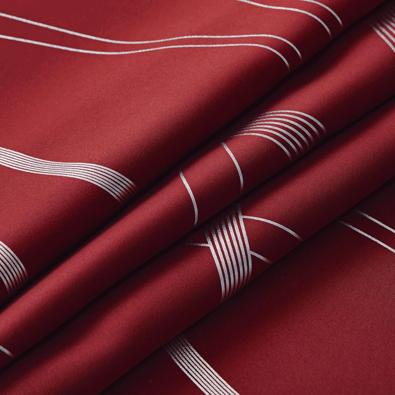 image:imageNICETOWN Grey Blackout Striped Pattern Curtains for Living Room 52 x 841 Burgundy Red
