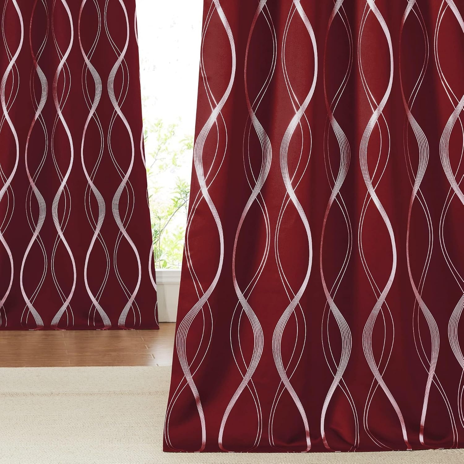 image:imageNICETOWN Grey Blackout Striped Pattern Curtains for Living Room 52 x 841 Burgundy Red