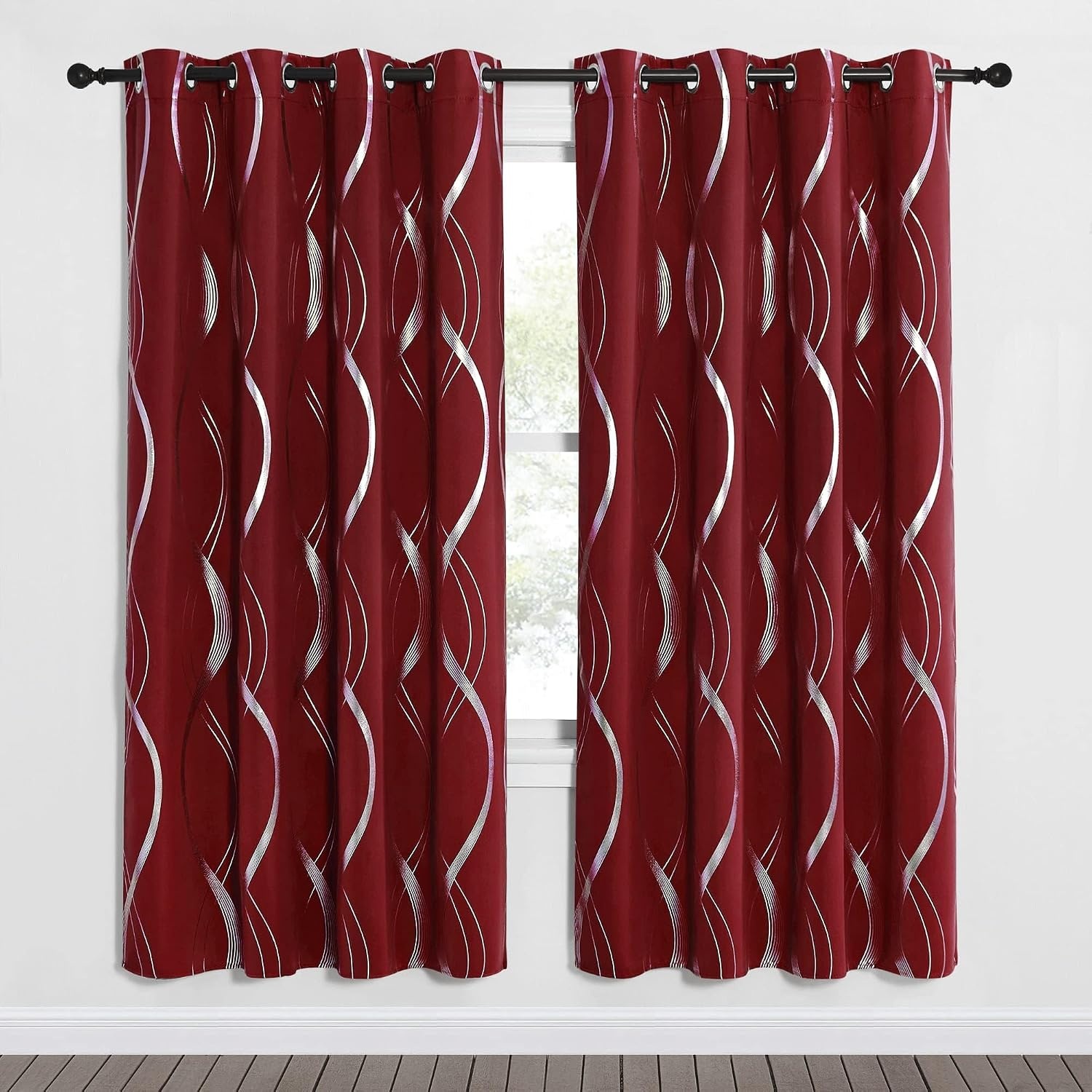 image:imageNICETOWN Grey Blackout Striped Pattern Curtains for Living Room 52 x 841 Burgundy Red