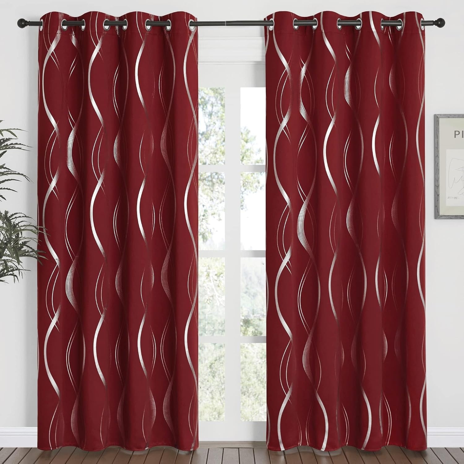 image:imageNICETOWN Grey Blackout Striped Pattern Curtains for Living Room 52 x 841 Burgundy Red