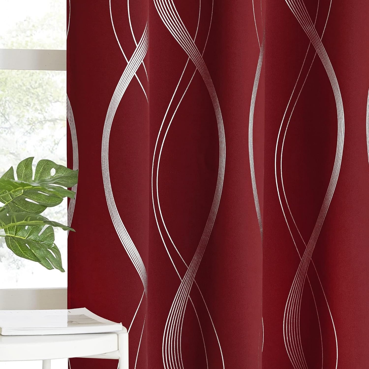 image:imageNICETOWN Grey Blackout Striped Pattern Curtains for Living Room 52 x 841 Burgundy Red