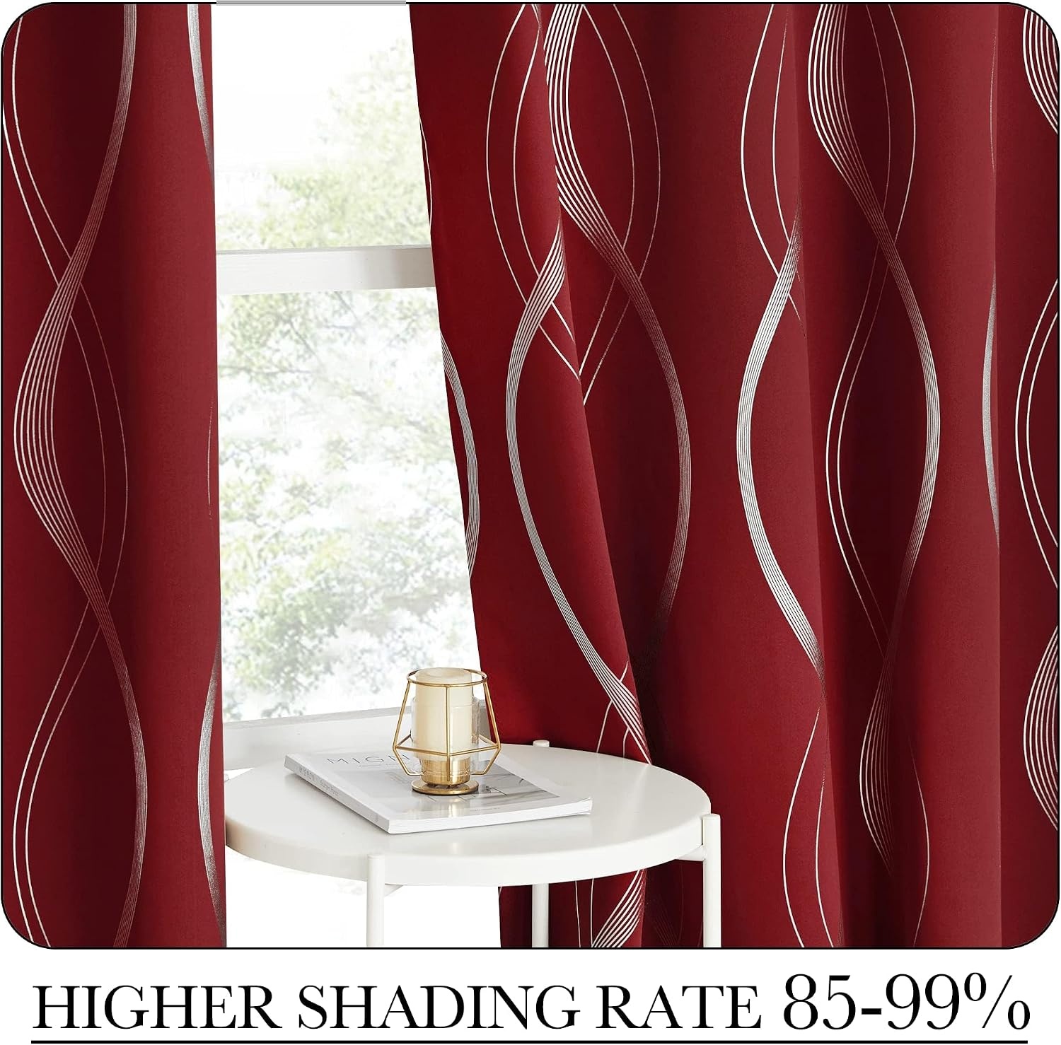 image:imageNICETOWN Grey Blackout Striped Pattern Curtains for Living Room 52 x 841 Burgundy Red