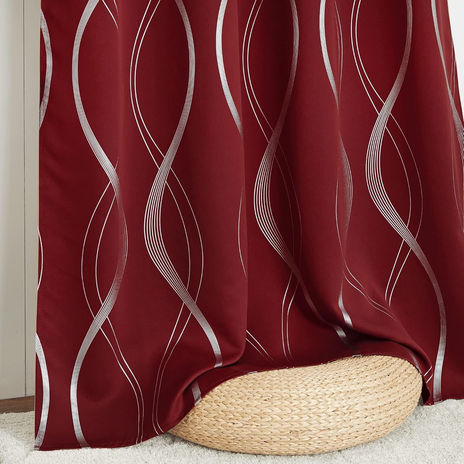 image:imageNICETOWN Grey Blackout Striped Pattern Curtains for Living Room 52 x 841 Burgundy Red