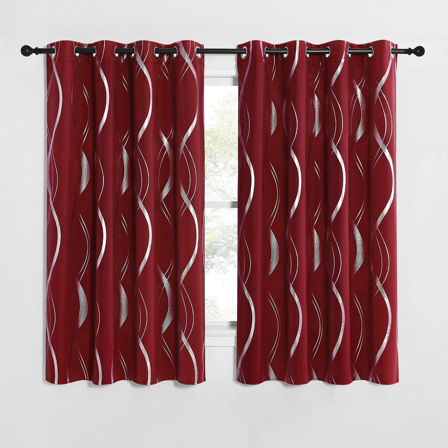 image:imageNICETOWN Grey Blackout Striped Pattern Curtains for Living Room 52 x 841 Burgundy Red
