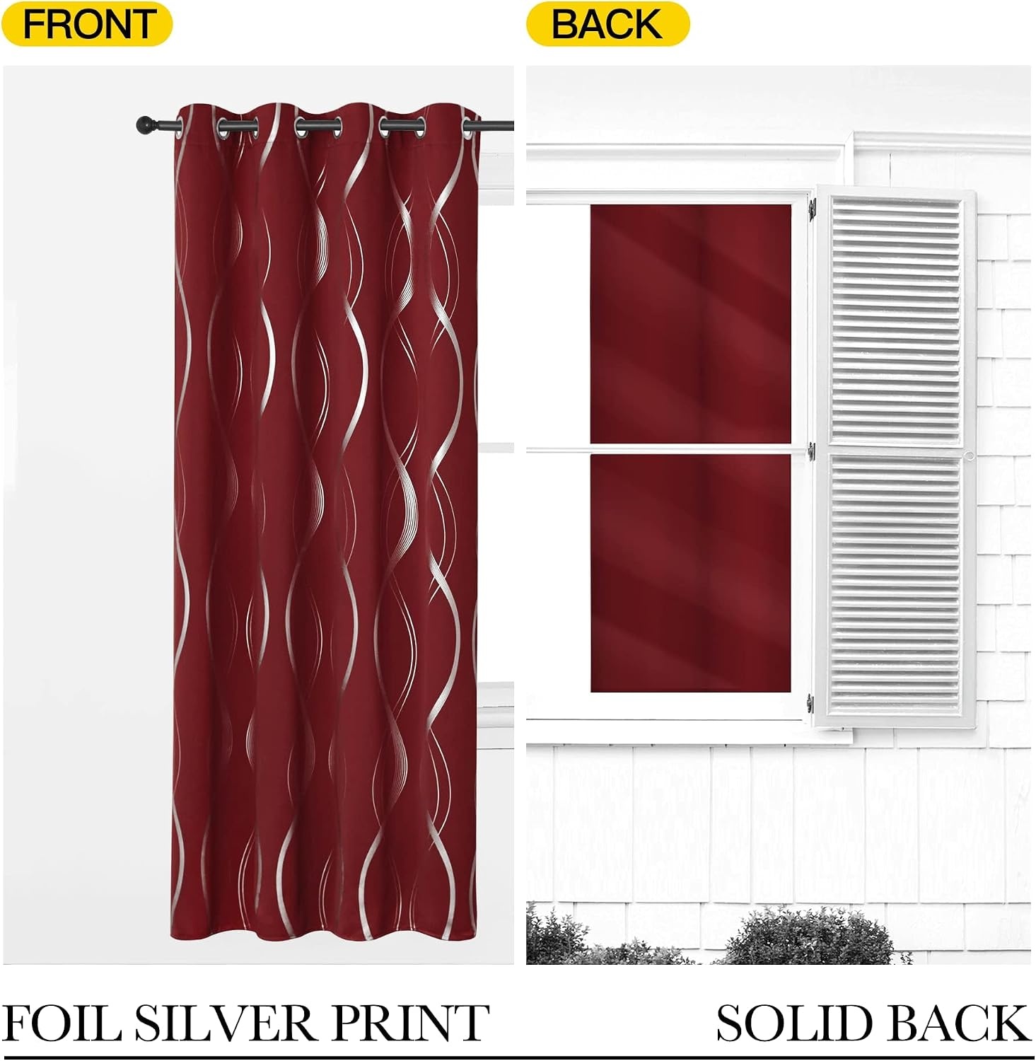 image:imageNICETOWN Grey Blackout Striped Pattern Curtains for Living Room 52 x 841 Burgundy Red