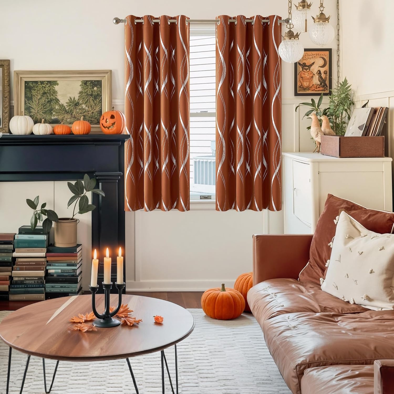 image:imageNICETOWN Grey Blackout Striped Pattern Curtains for Living Room 52 x 841 Burnt Orange