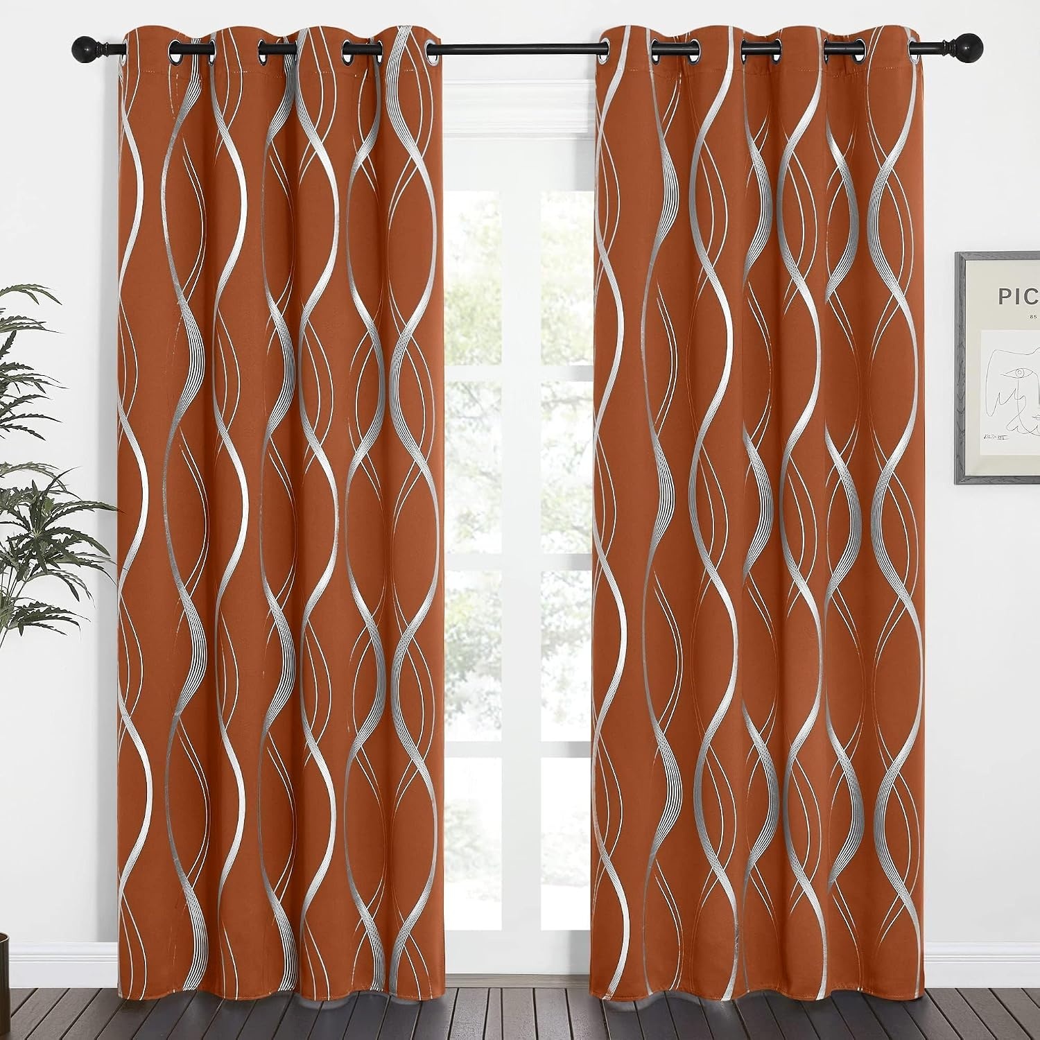image:imageNICETOWN Grey Blackout Striped Pattern Curtains for Living Room 52 x 841 Burnt Orange