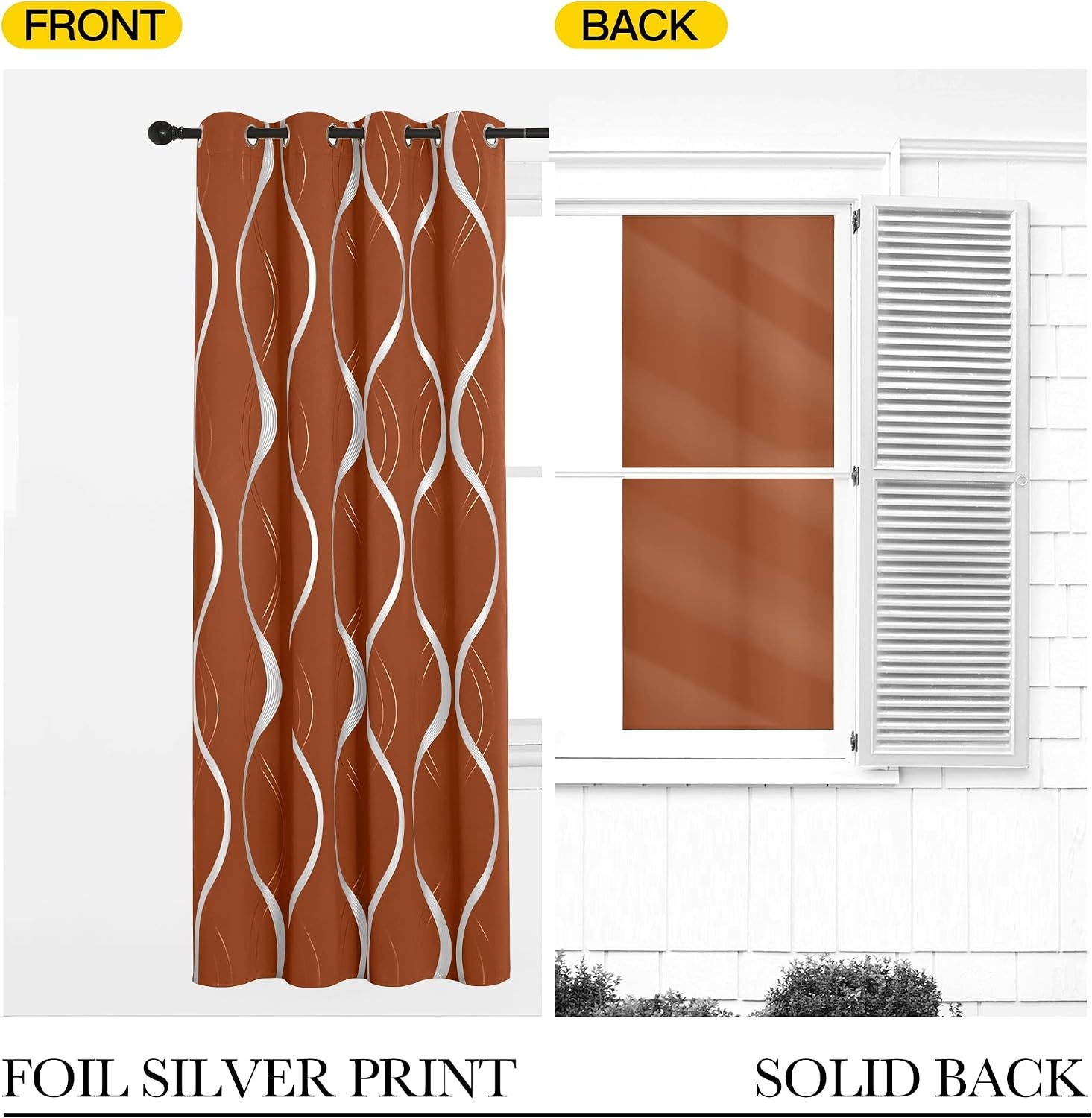 image:imageNICETOWN Grey Blackout Striped Pattern Curtains for Living Room 52 x 841 Burnt Orange