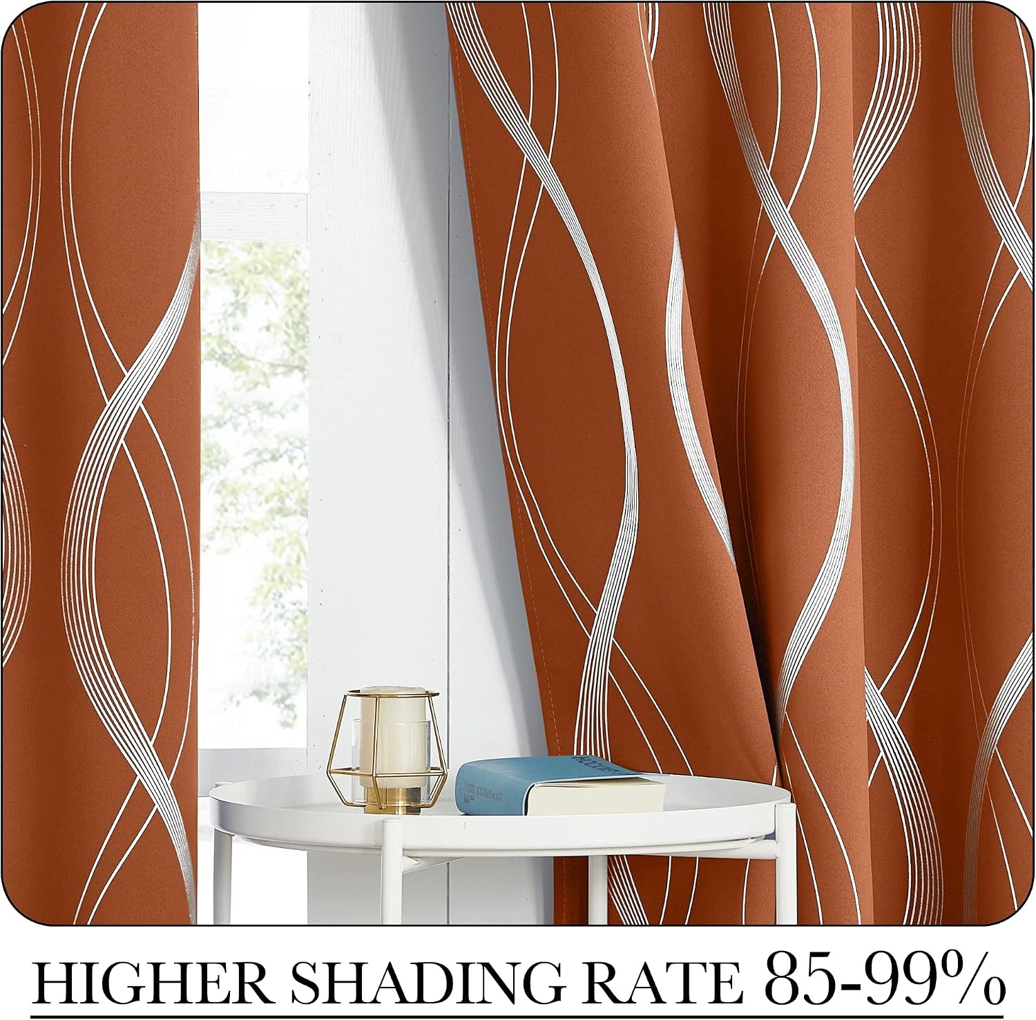 image:imageNICETOWN Grey Blackout Striped Pattern Curtains for Living Room 52 x 841 Burnt Orange