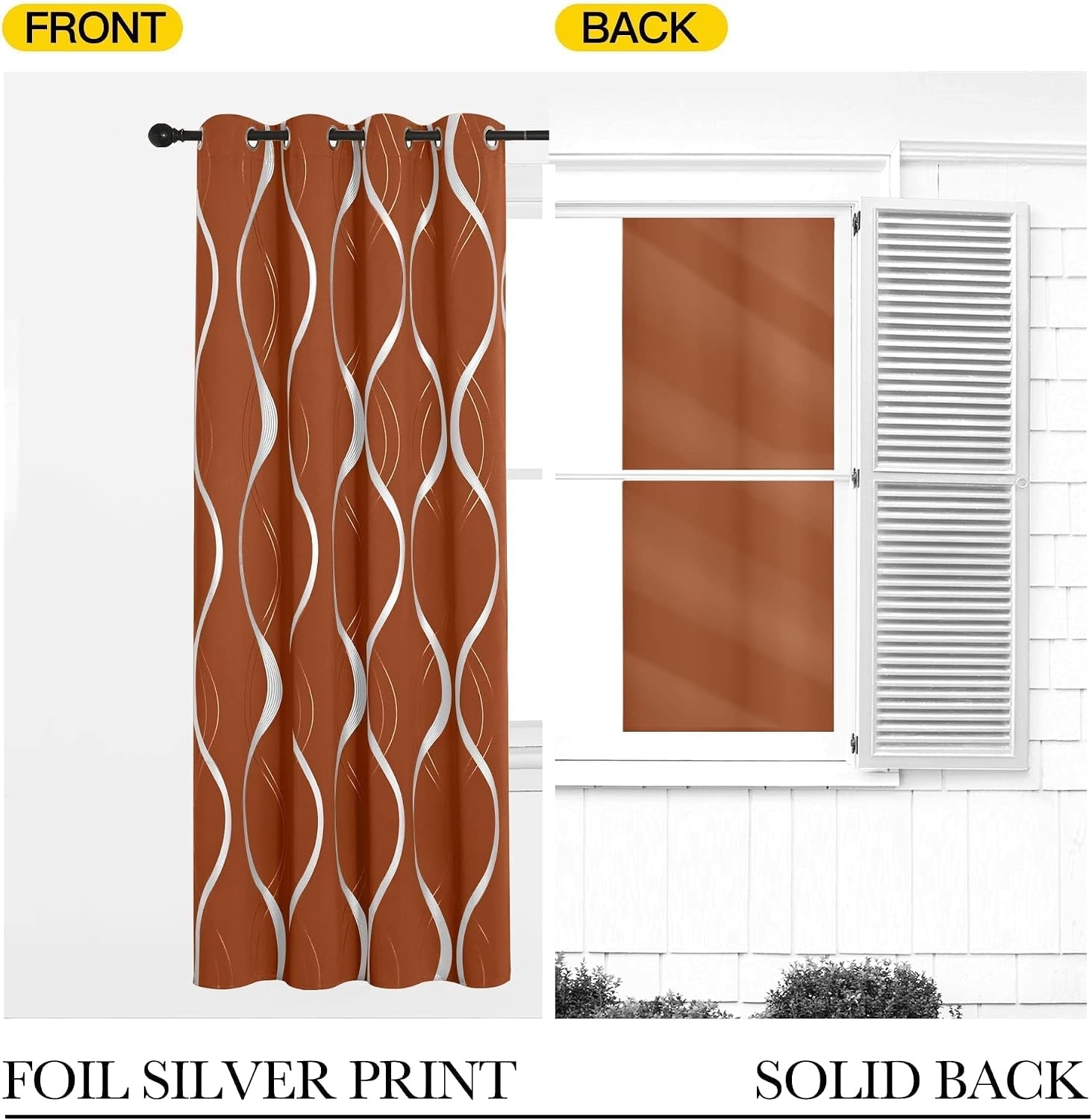 image:imageNICETOWN Grey Blackout Striped Pattern Curtains for Living Room 52 x 841 Burnt Orange