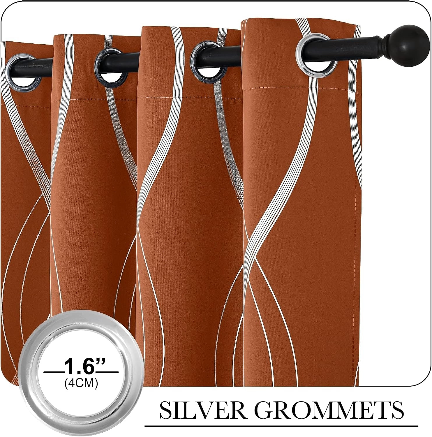 image:imageNICETOWN Grey Blackout Striped Pattern Curtains for Living Room 52 x 841 Burnt Orange