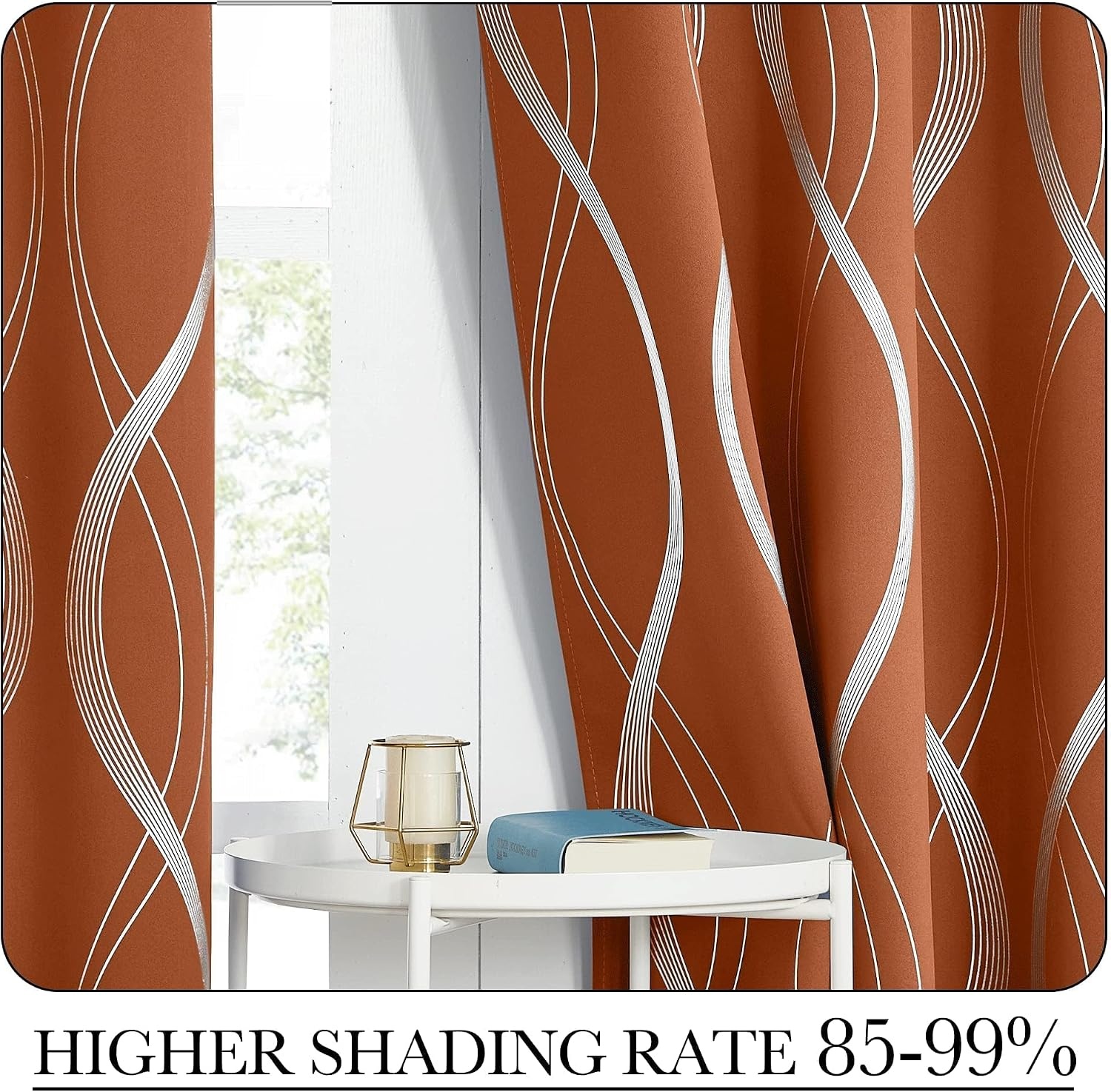 image:imageNICETOWN Grey Blackout Striped Pattern Curtains for Living Room 52 x 841 Burnt Orange