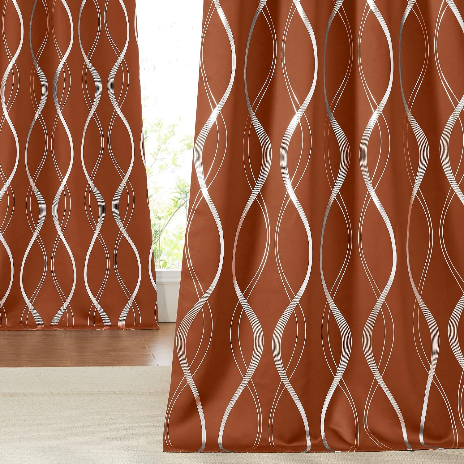 image:imageNICETOWN Grey Blackout Striped Pattern Curtains for Living Room 52 x 841 Burnt Orange