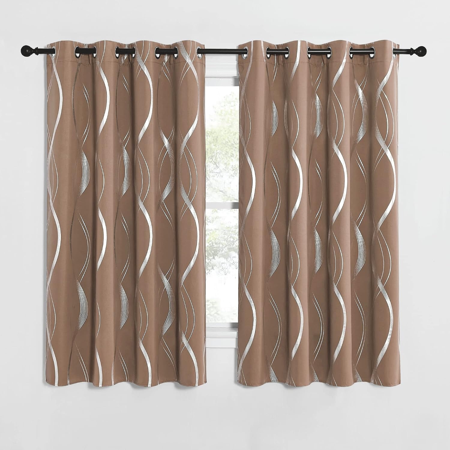 image:imageNICETOWN Grey Blackout Striped Pattern Curtains for Living Room 52 x 841 Cappuccino