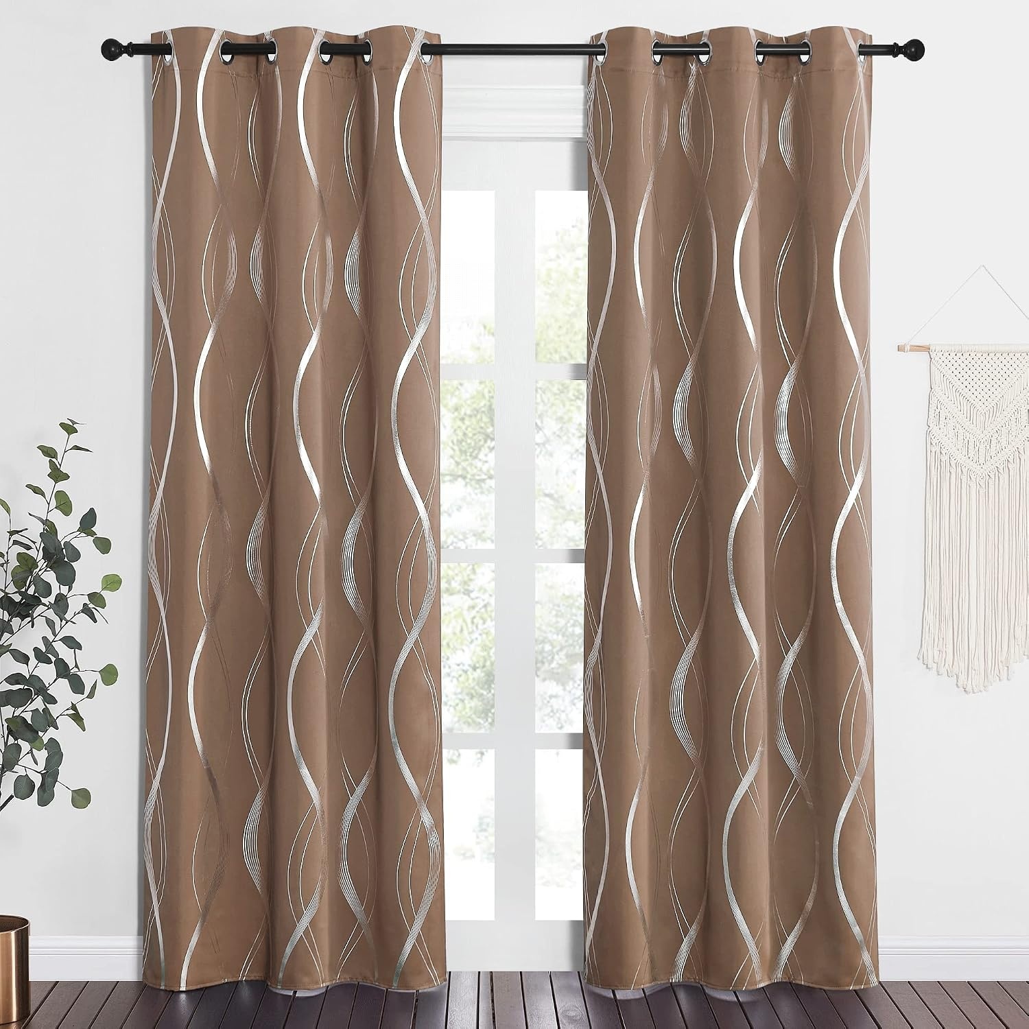 image:imageNICETOWN Grey Blackout Striped Pattern Curtains for Living Room 52 x 841 Cappuccino