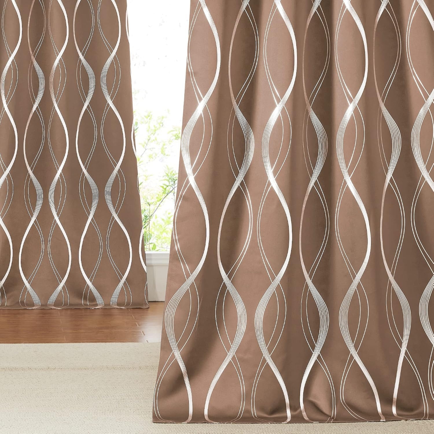 image:imageNICETOWN Grey Blackout Striped Pattern Curtains for Living Room 52 x 841 Cappuccino