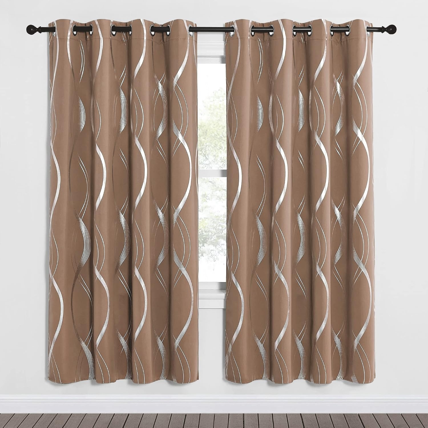 image:imageNICETOWN Grey Blackout Striped Pattern Curtains for Living Room 52 x 841 Cappuccino
