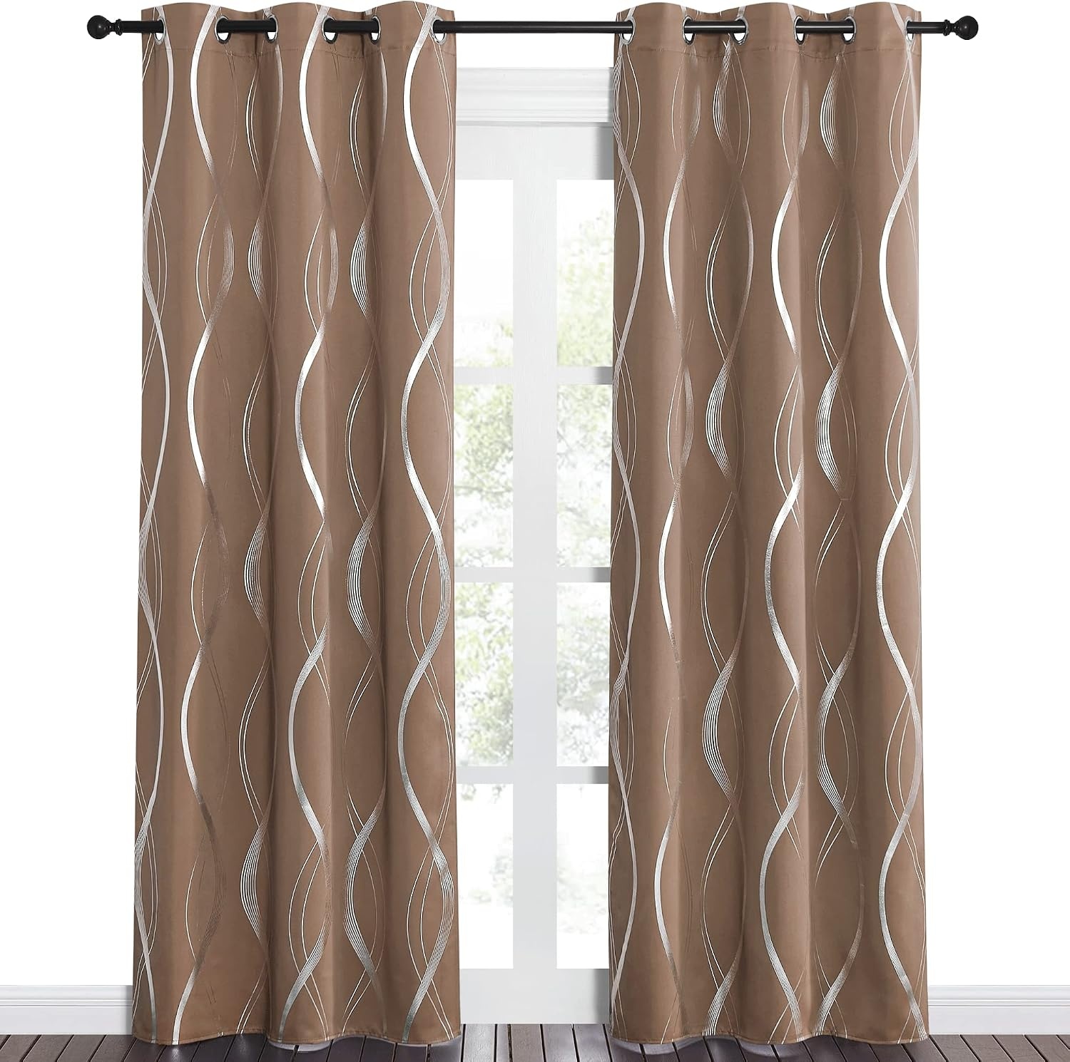 image:imageNICETOWN Grey Blackout Striped Pattern Curtains for Living Room 52 x 841 Cappuccino