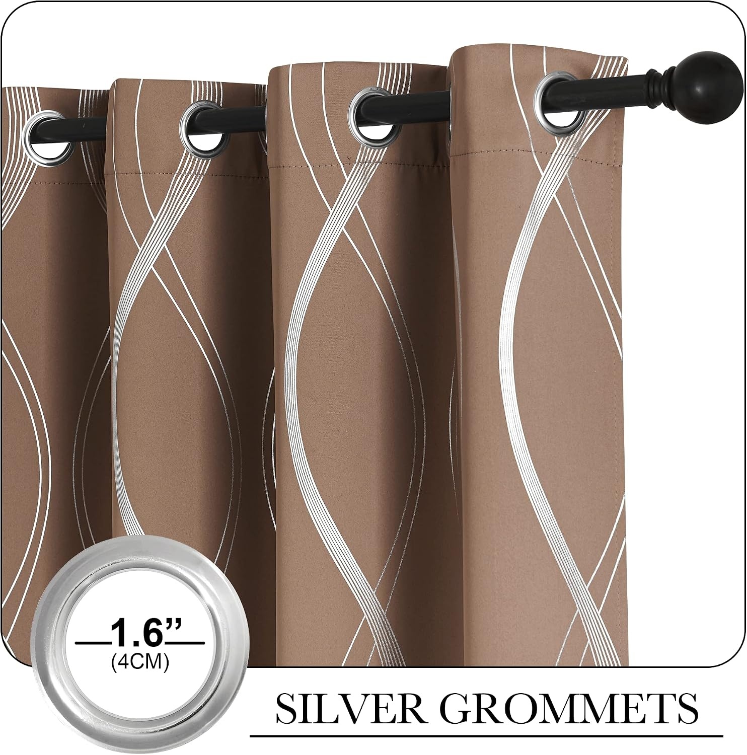 image:imageNICETOWN Grey Blackout Striped Pattern Curtains for Living Room 52 x 841 Cappuccino