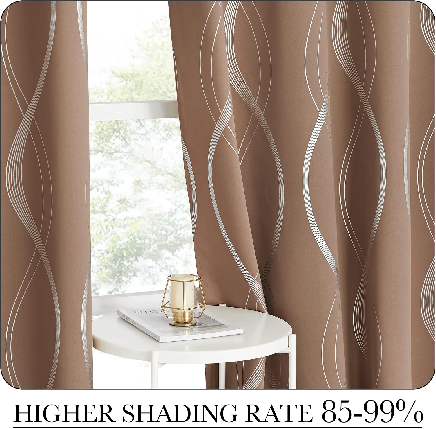 image:imageNICETOWN Grey Blackout Striped Pattern Curtains for Living Room 52 x 841 Cappuccino