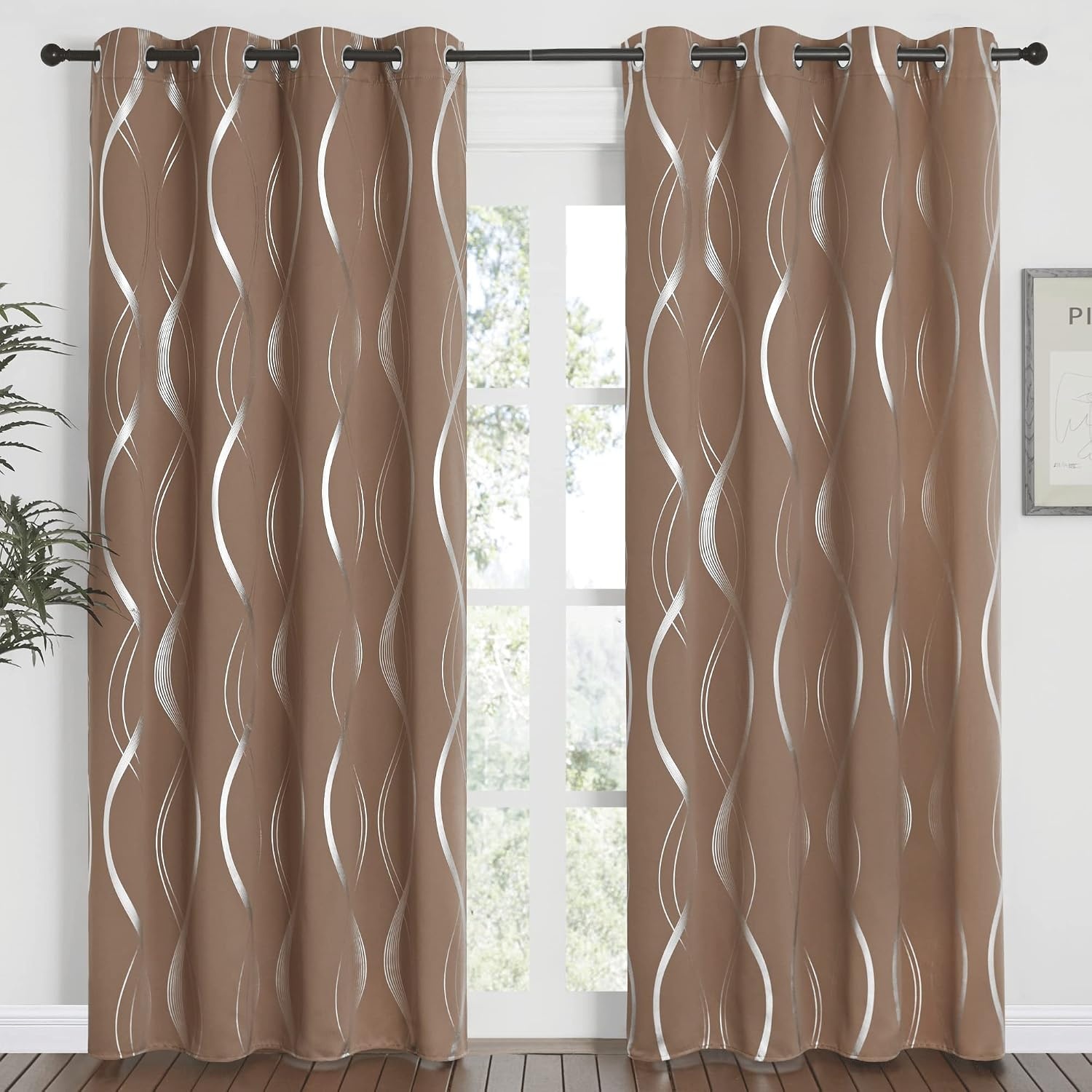 image:imageNICETOWN Grey Blackout Striped Pattern Curtains for Living Room 52 x 841 Cappuccino