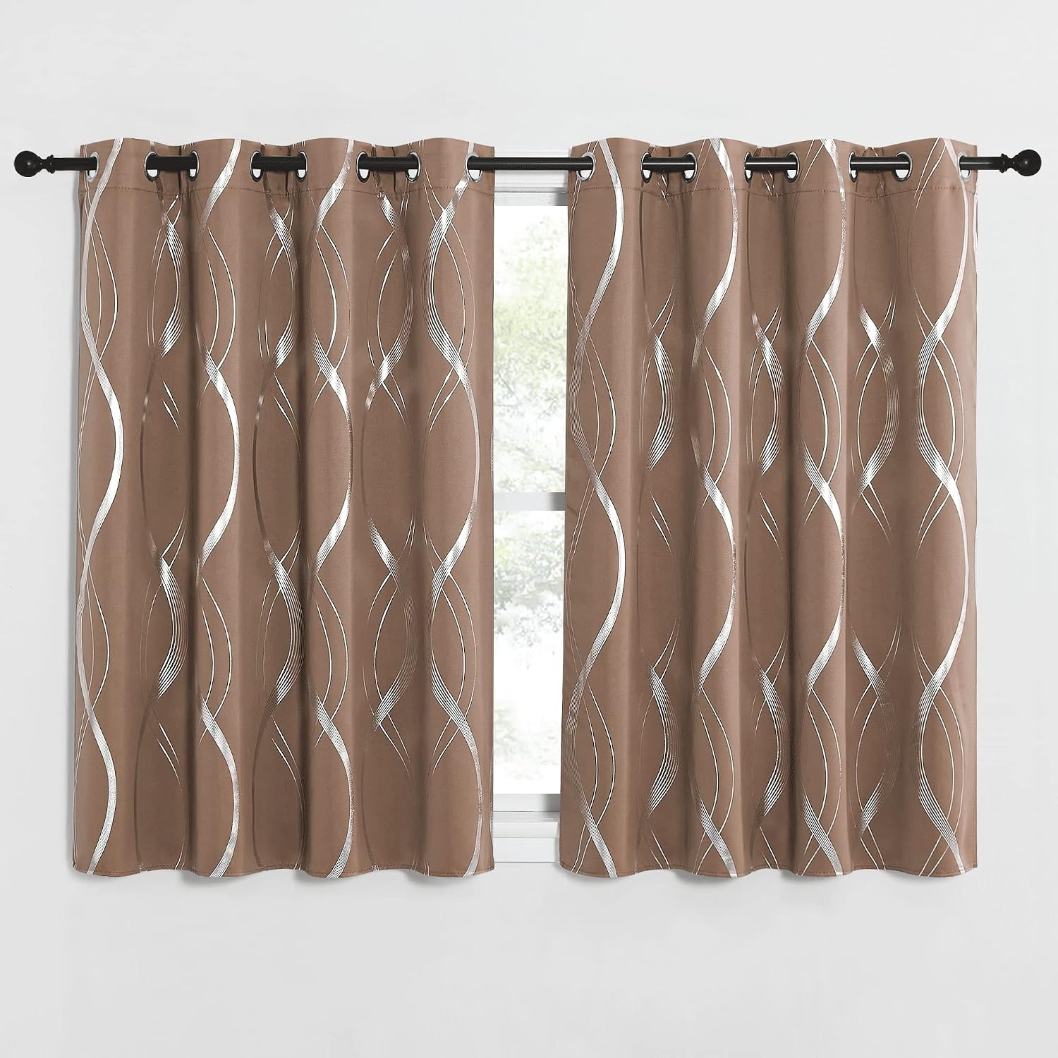 image:imageNICETOWN Grey Blackout Striped Pattern Curtains for Living Room 52 x 841 Cappuccino