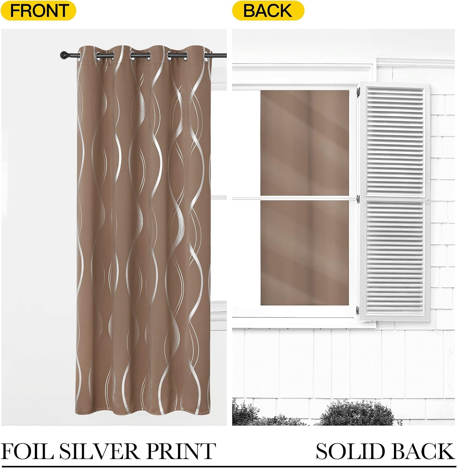 image:imageNICETOWN Grey Blackout Striped Pattern Curtains for Living Room 52 x 841 Cappuccino