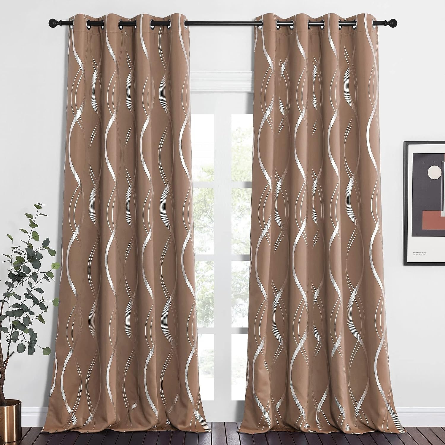 image:imageNICETOWN Grey Blackout Striped Pattern Curtains for Living Room 52 x 841 Cappuccino