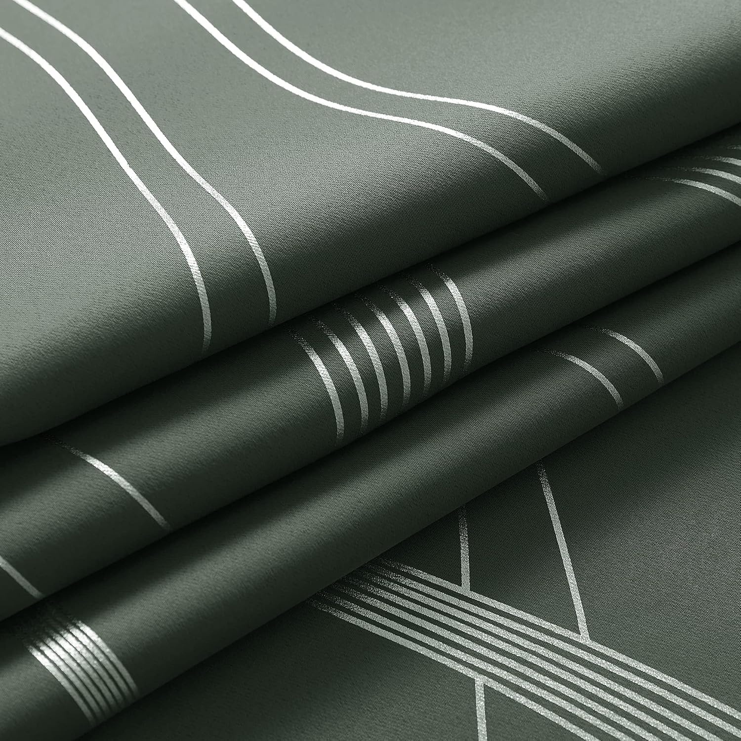 image:imageNICETOWN Grey Blackout Striped Pattern Curtains for Living Room 52 x 841 Dark Mallard