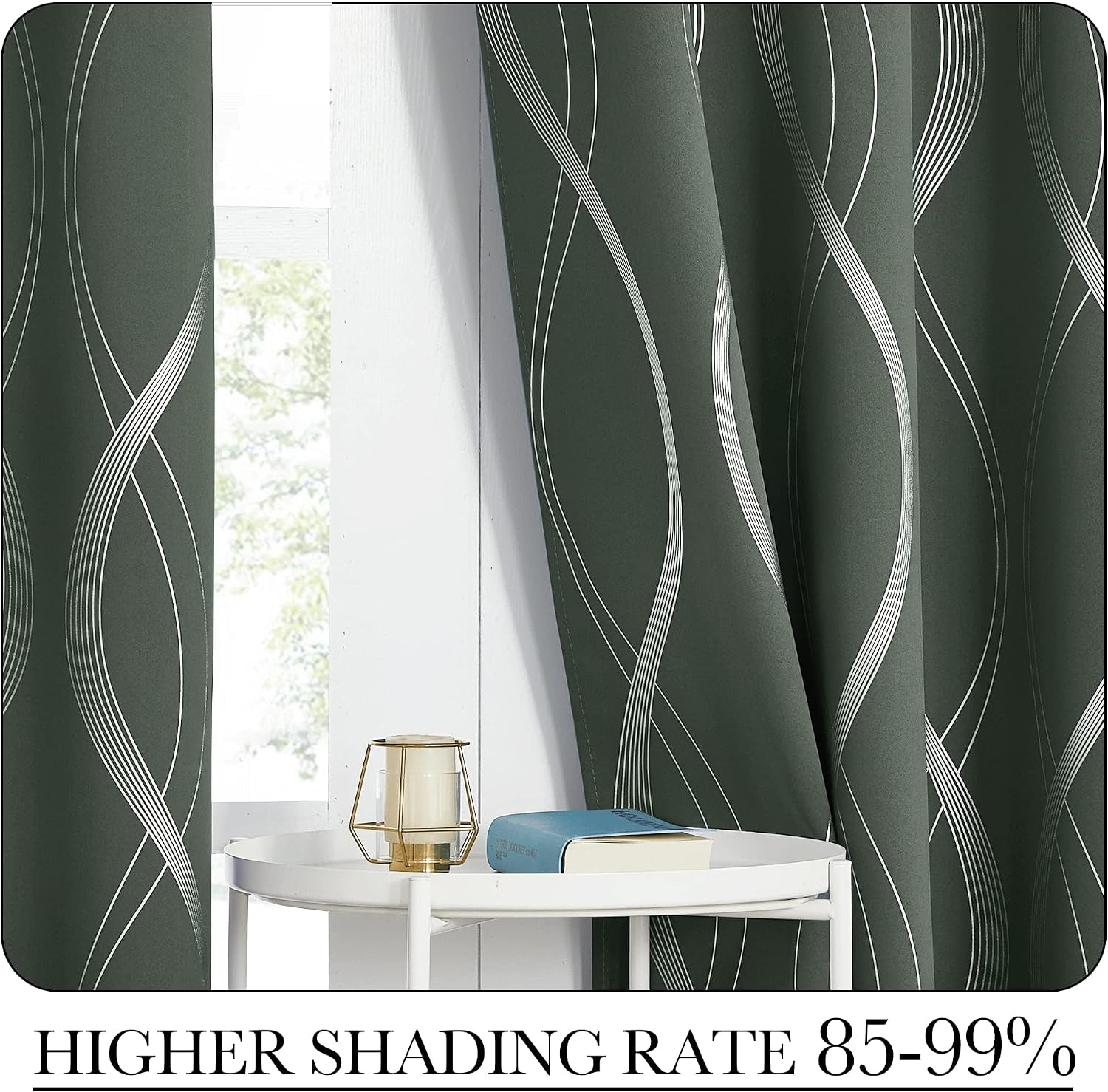 image:imageNICETOWN Grey Blackout Striped Pattern Curtains for Living Room 52 x 841 Dark Mallard