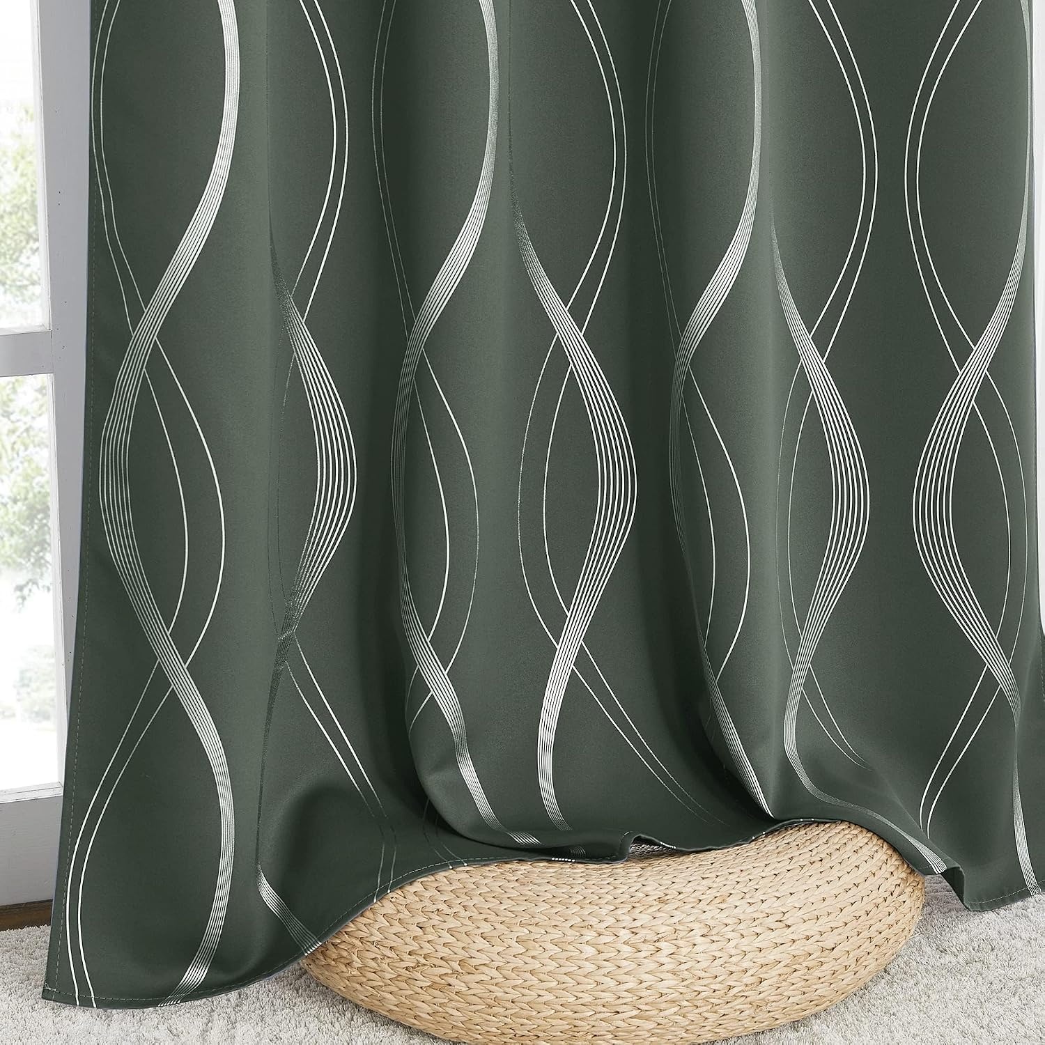 image:imageNICETOWN Grey Blackout Striped Pattern Curtains for Living Room 52 x 841 Dark Mallard