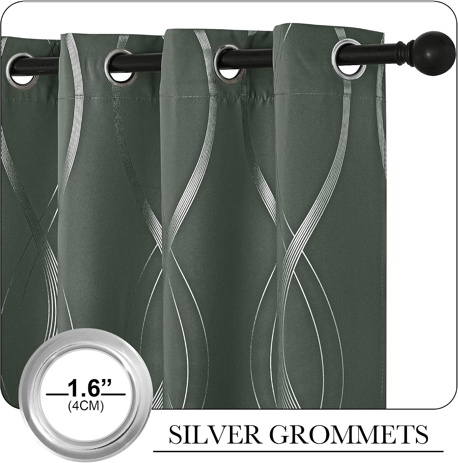 image:imageNICETOWN Grey Blackout Striped Pattern Curtains for Living Room 52 x 841 Dark Mallard