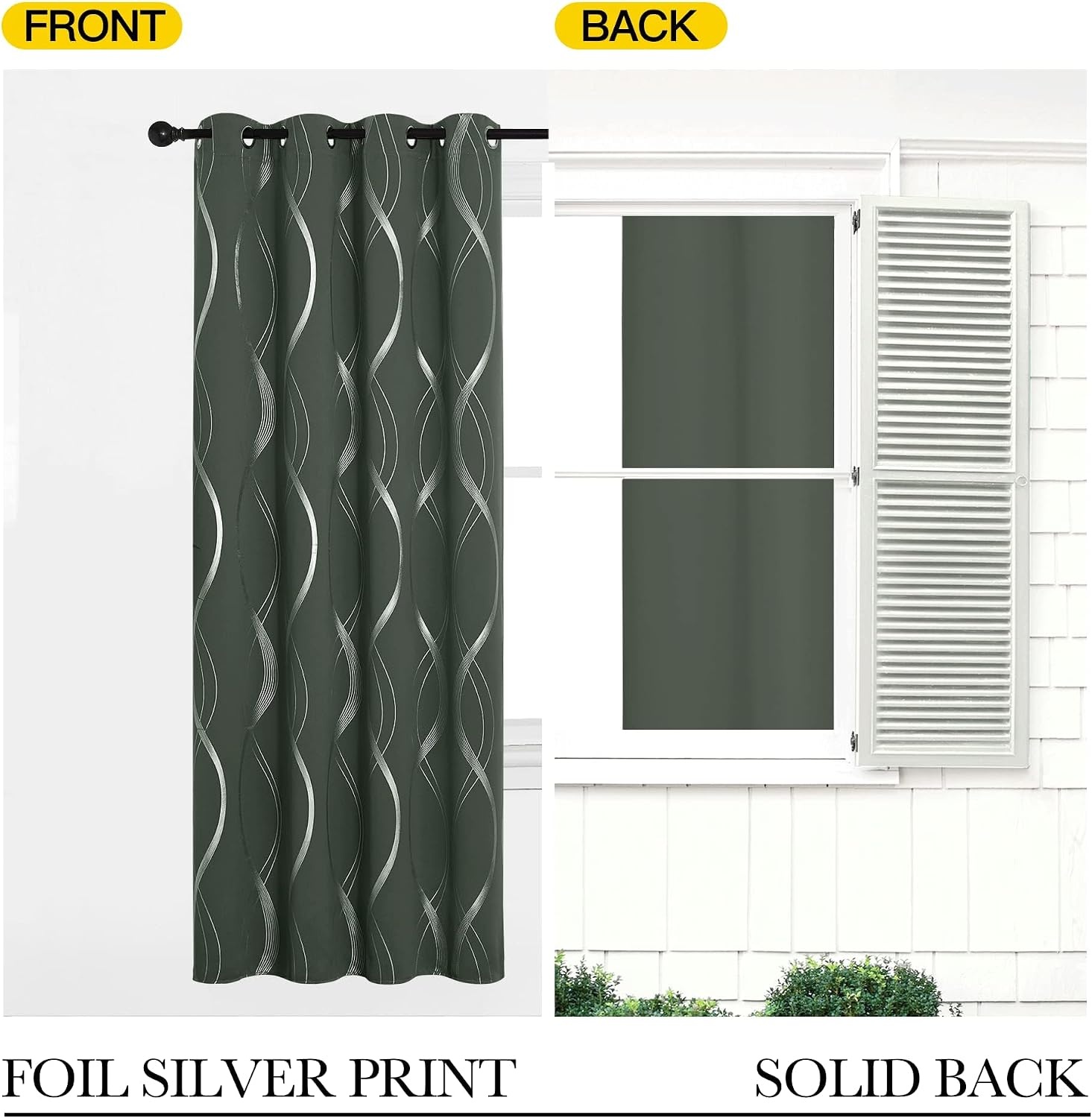 image:imageNICETOWN Grey Blackout Striped Pattern Curtains for Living Room 52 x 841 Dark Mallard