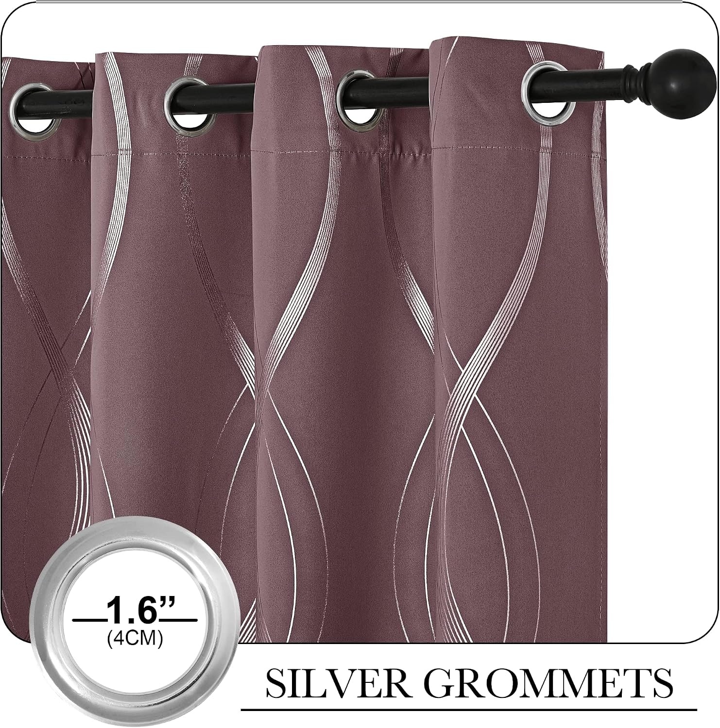 image:imageNICETOWN Grey Blackout Striped Pattern Curtains for Living Room 52 x 841 Dry Rose