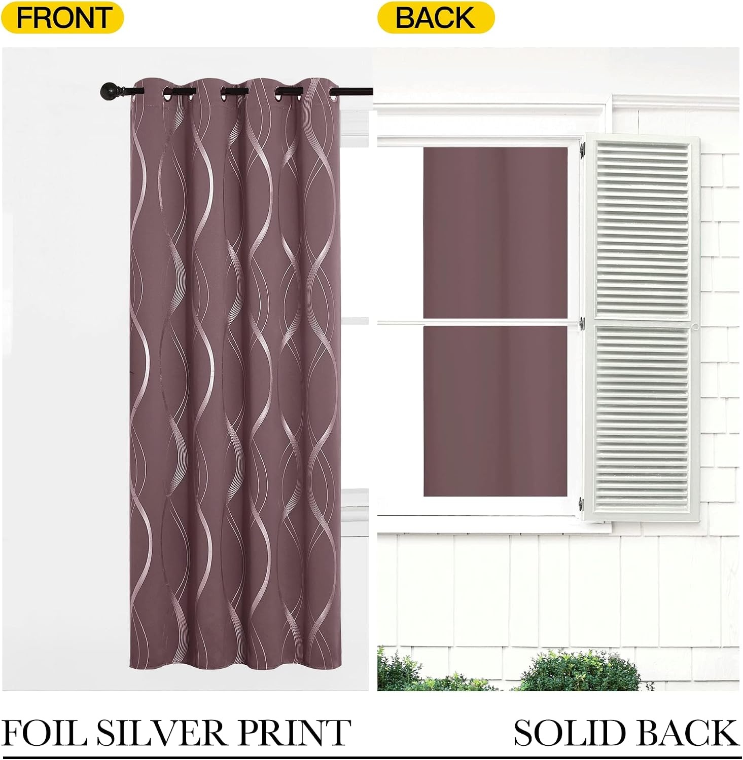 image:imageNICETOWN Grey Blackout Striped Pattern Curtains for Living Room 52 x 841 Dry Rose