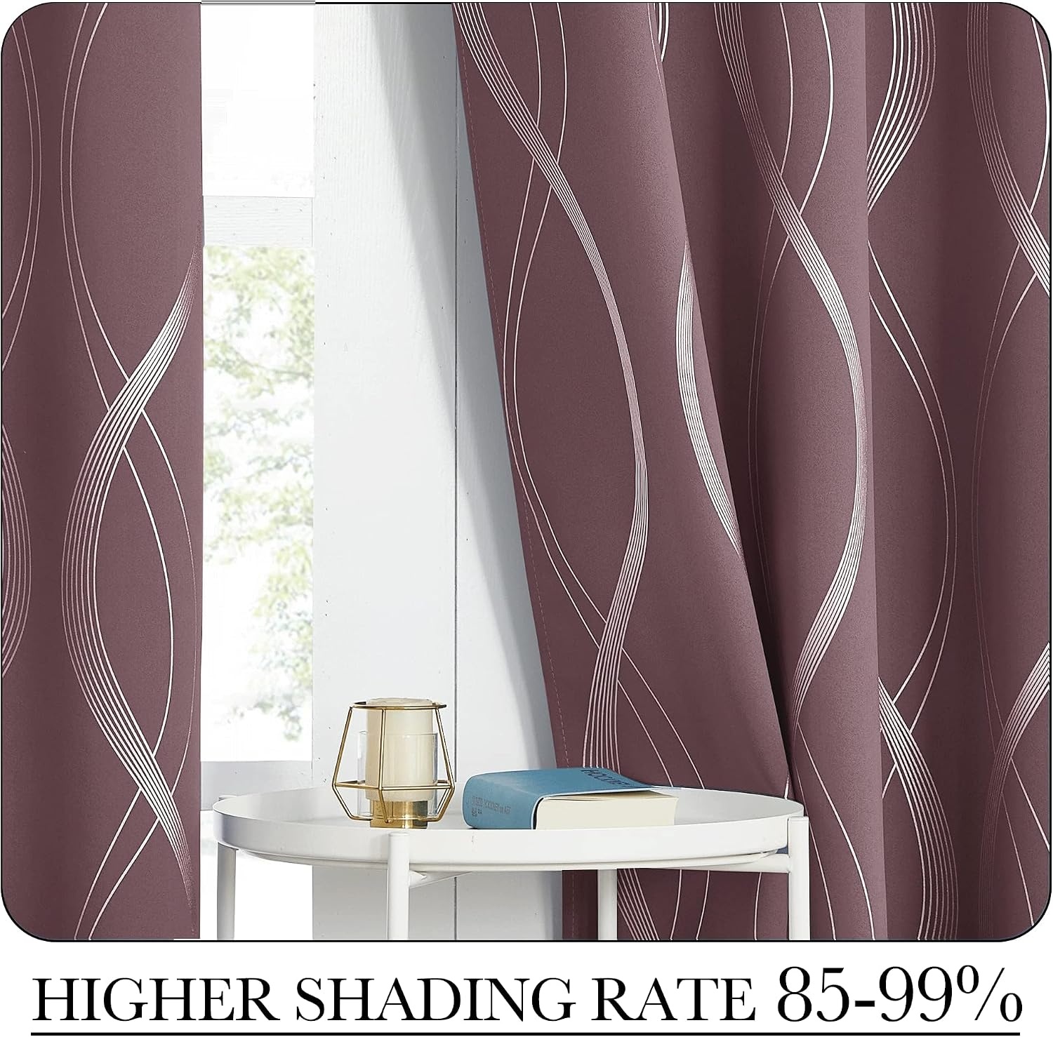 image:imageNICETOWN Grey Blackout Striped Pattern Curtains for Living Room 52 x 841 Dry Rose