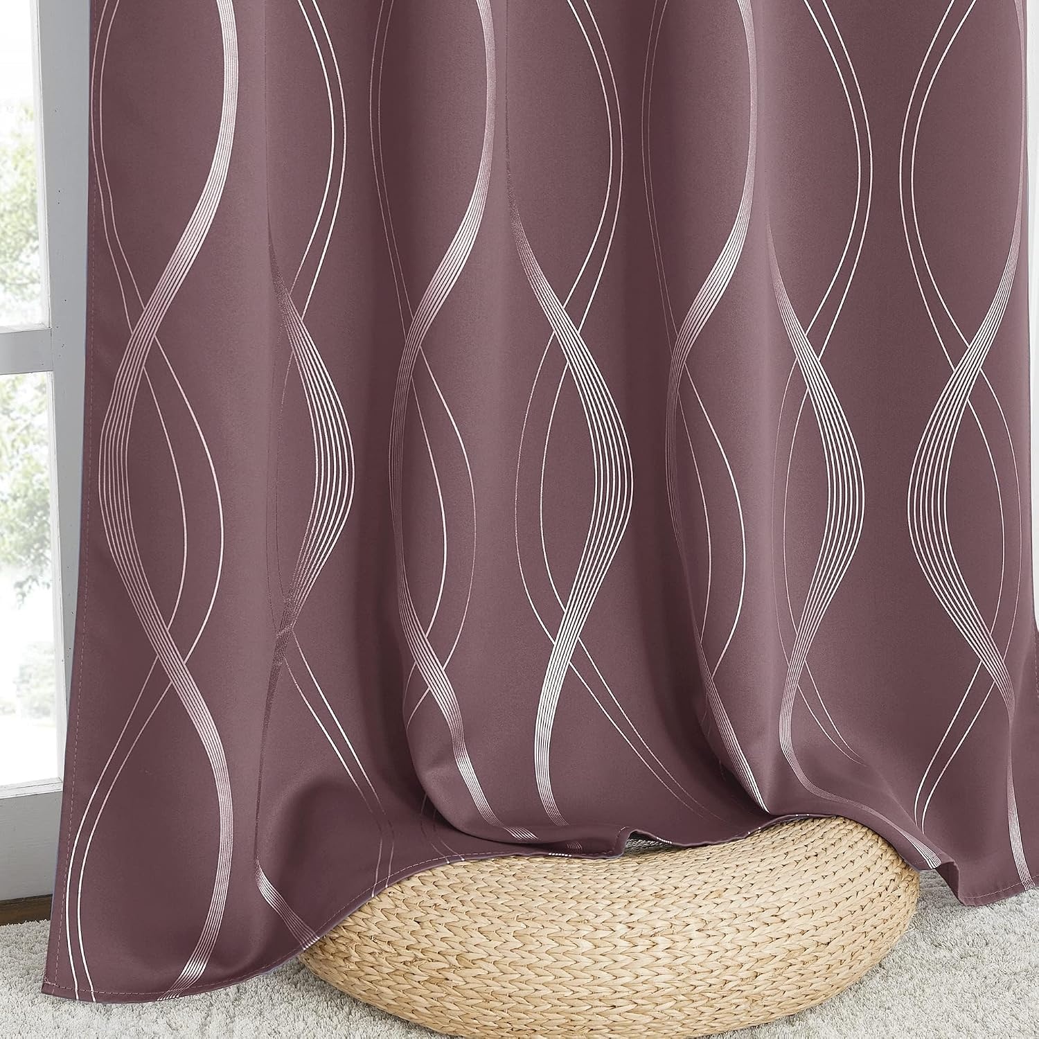 image:imageNICETOWN Grey Blackout Striped Pattern Curtains for Living Room 52 x 841 Dry Rose