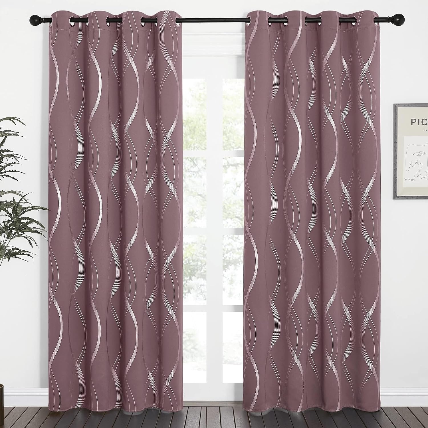 image:imageNICETOWN Grey Blackout Striped Pattern Curtains for Living Room 52 x 841 Dry Rose
