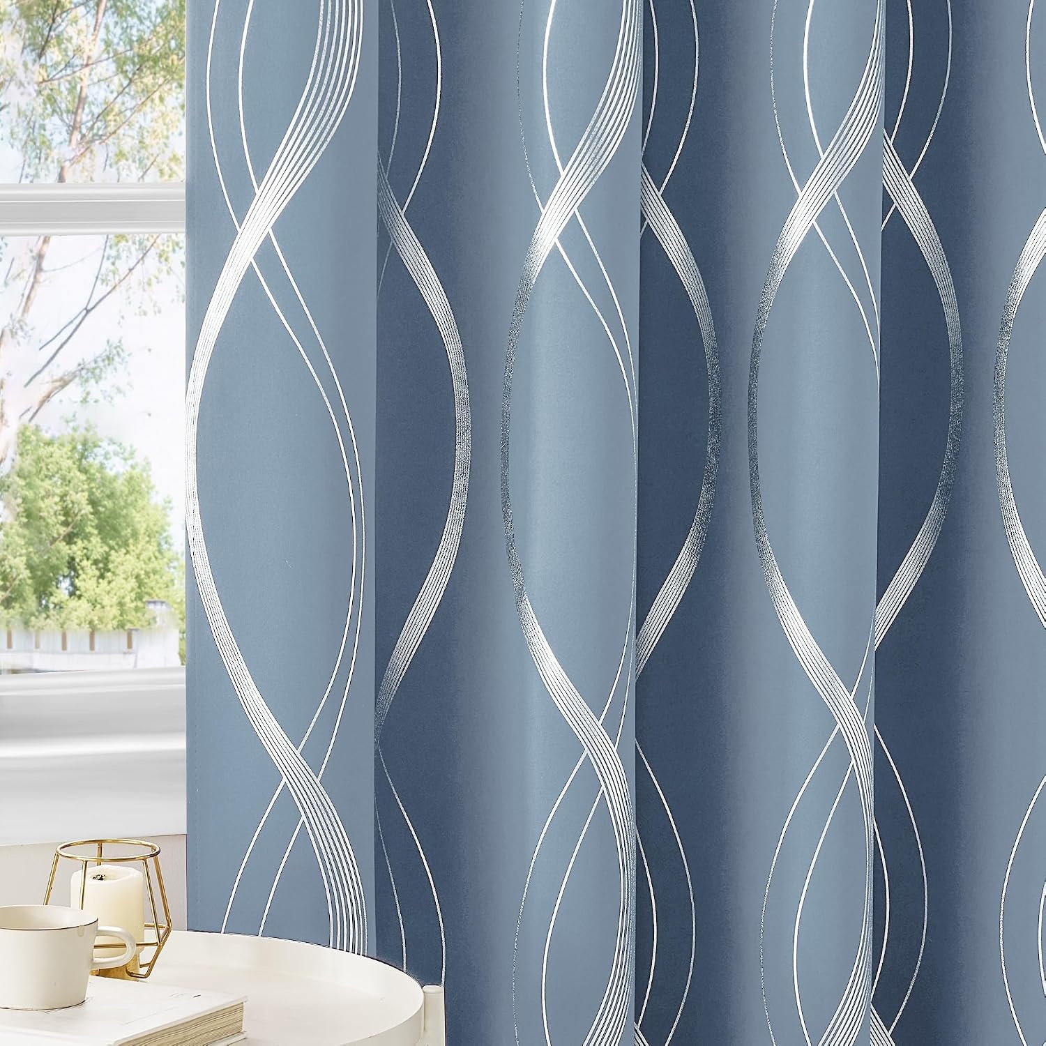 image:imageNICETOWN Grey Blackout Striped Pattern Curtains for Living Room 52 x 841 Dusty Blue