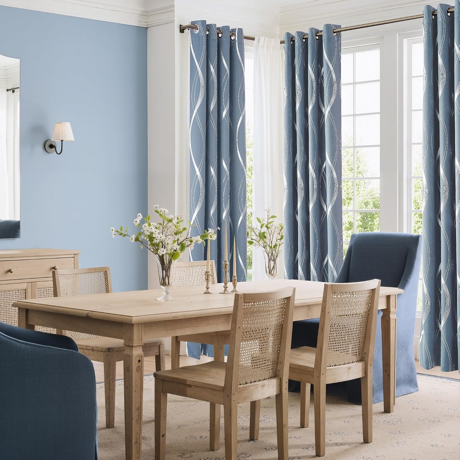 image:imageNICETOWN Grey Blackout Striped Pattern Curtains for Living Room 52 x 841 Dusty Blue