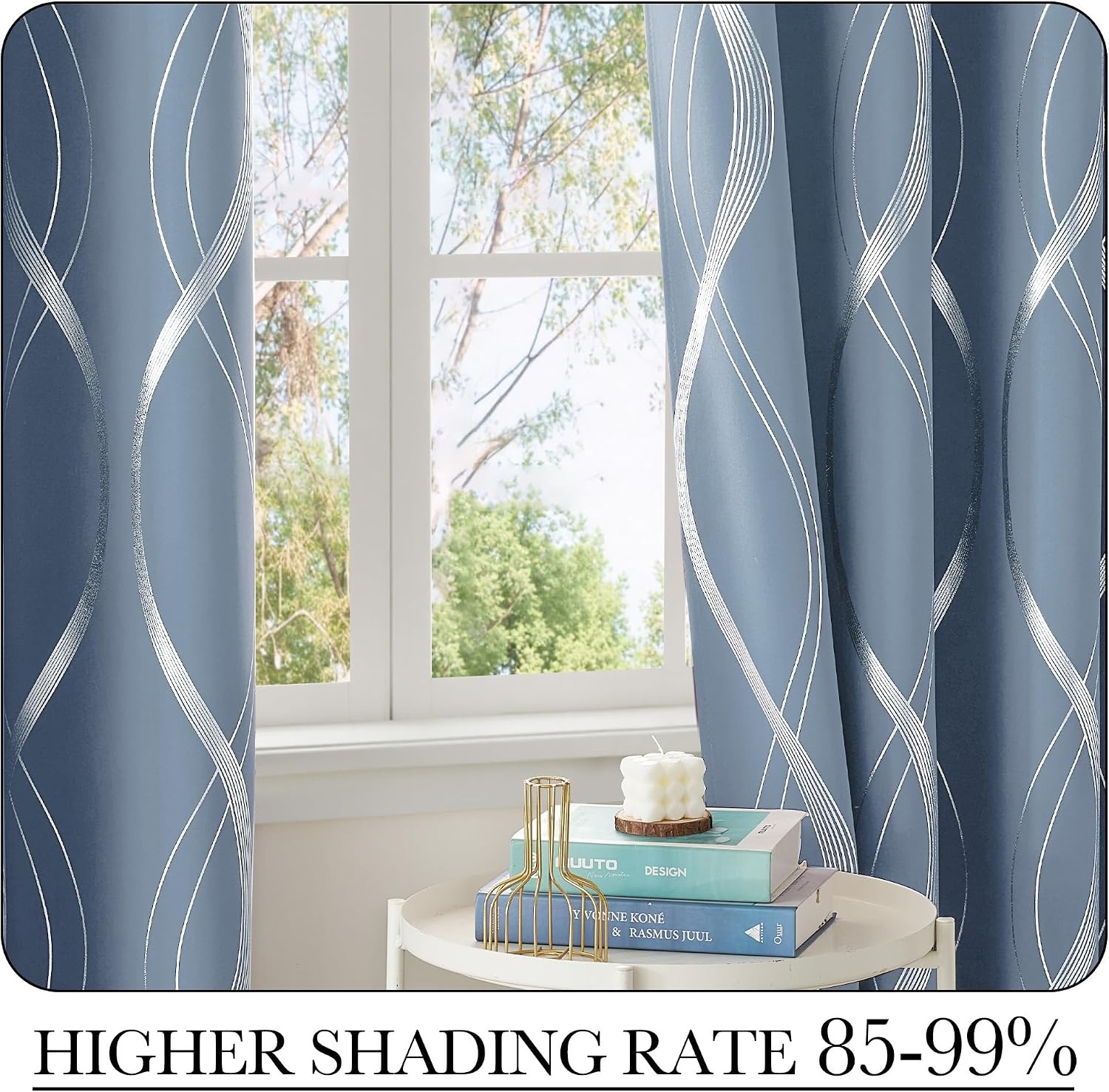 image:imageNICETOWN Grey Blackout Striped Pattern Curtains for Living Room 52 x 841 Dusty Blue