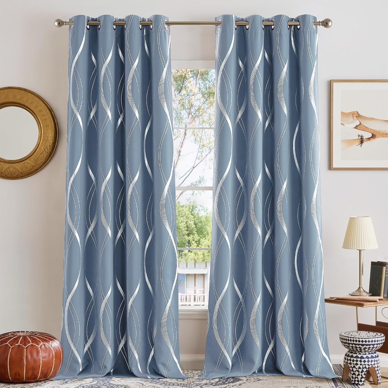 image:imageNICETOWN Grey Blackout Striped Pattern Curtains for Living Room 52 x 841 Dusty Blue