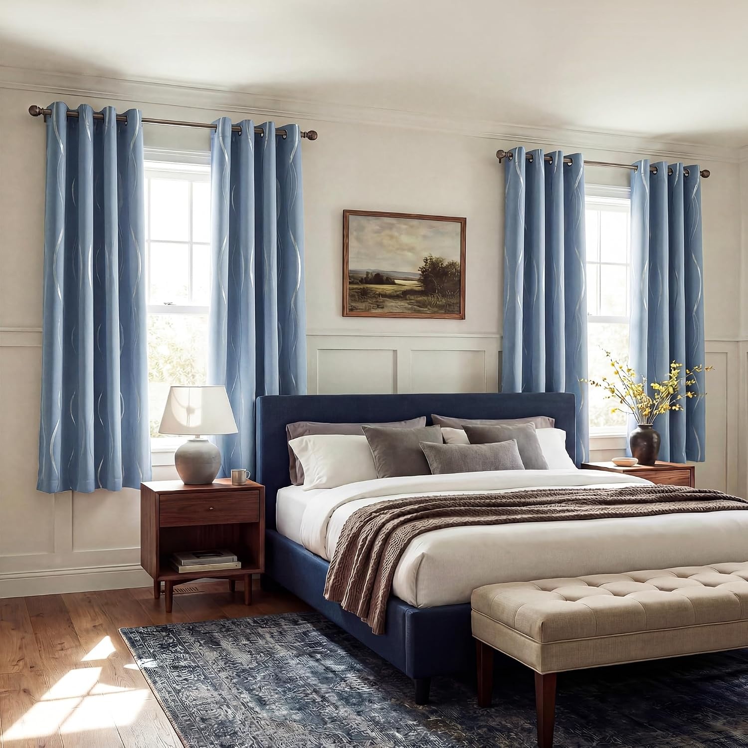 image:imageNICETOWN Grey Blackout Striped Pattern Curtains for Living Room 52 x 841 Dusty Blue