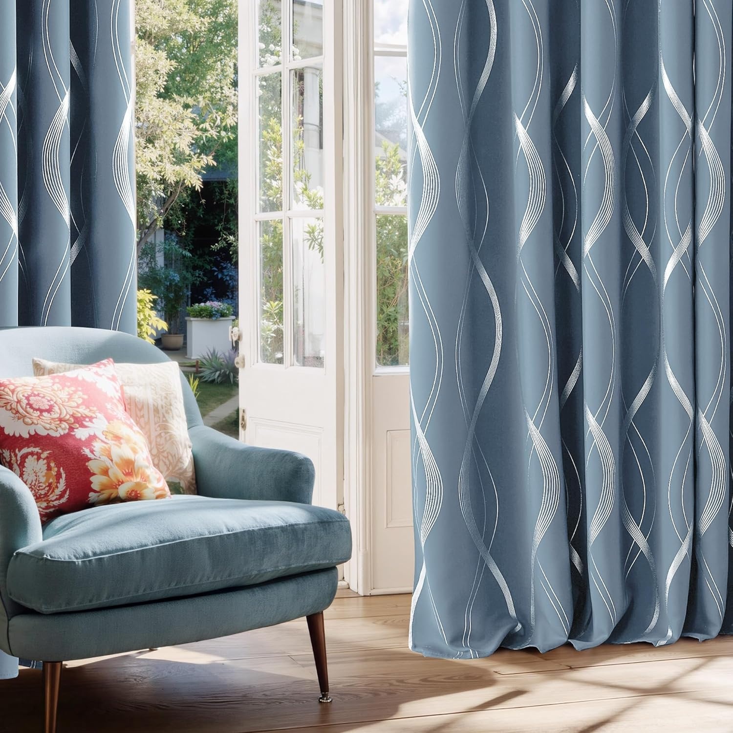 image:imageNICETOWN Grey Blackout Striped Pattern Curtains for Living Room 52 x 841 Dusty Blue
