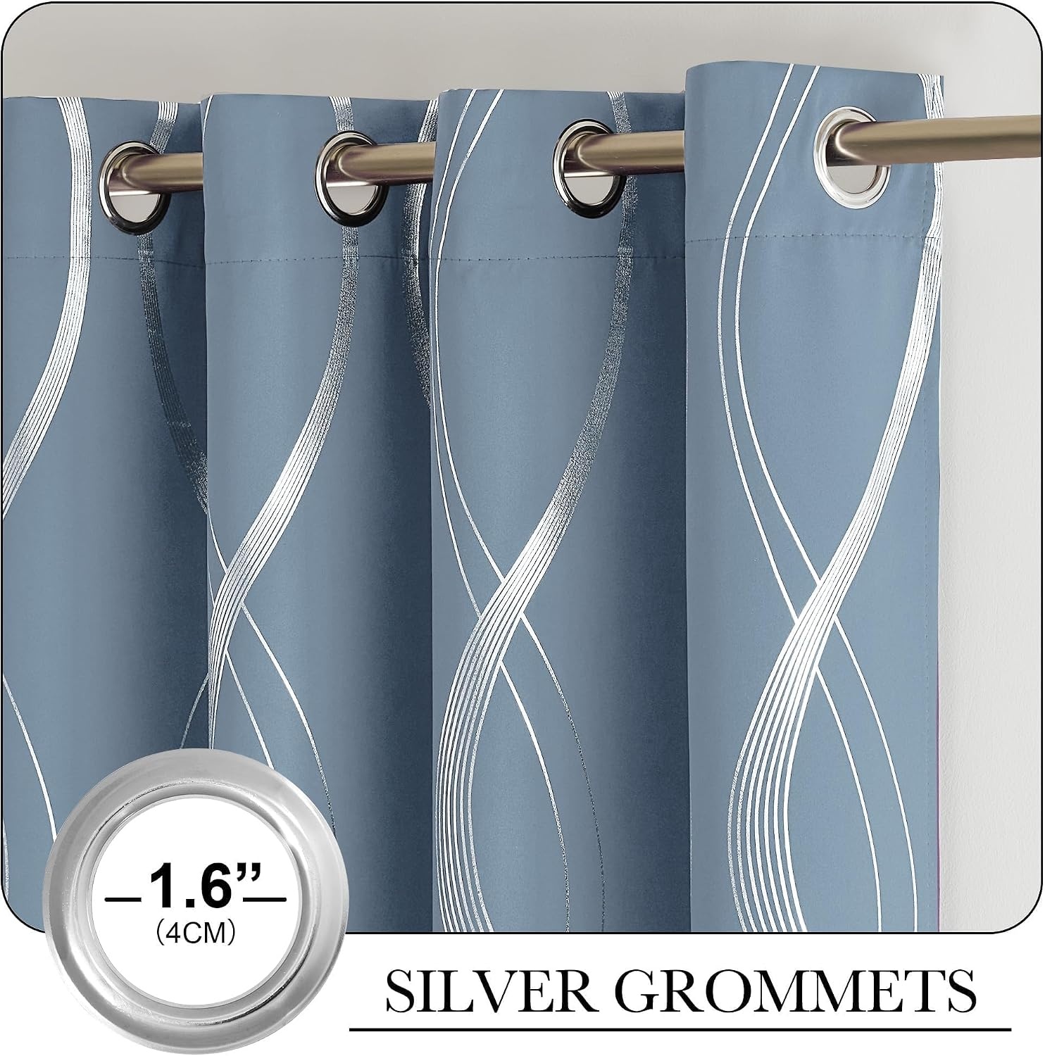 image:imageNICETOWN Grey Blackout Striped Pattern Curtains for Living Room 52 x 841 Dusty Blue